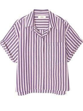 Xirena Drake Shirt M Blue Rose Stripe Cotton Short Sleeve Button Down